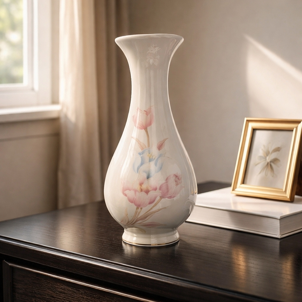 Vintage China Tulip Ceramic Vase 9" Cottagecore Victorian